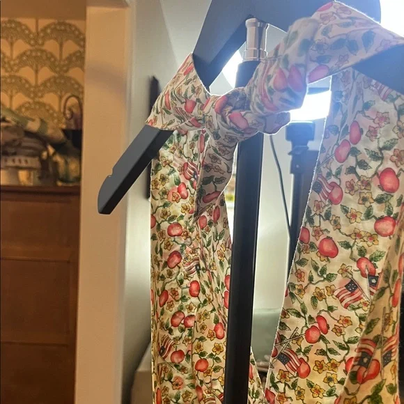 Vintage Style Apple Print Tie Back Crop Top Cottagecore Americana Halter Top S - Picture 5 of 7